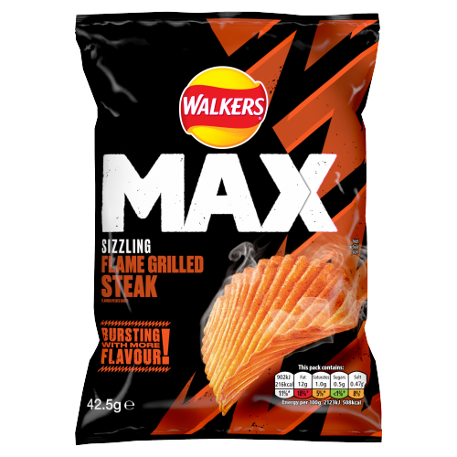 Walkers Max Sizzling Flame Grilled Steak Crisps 42.5g